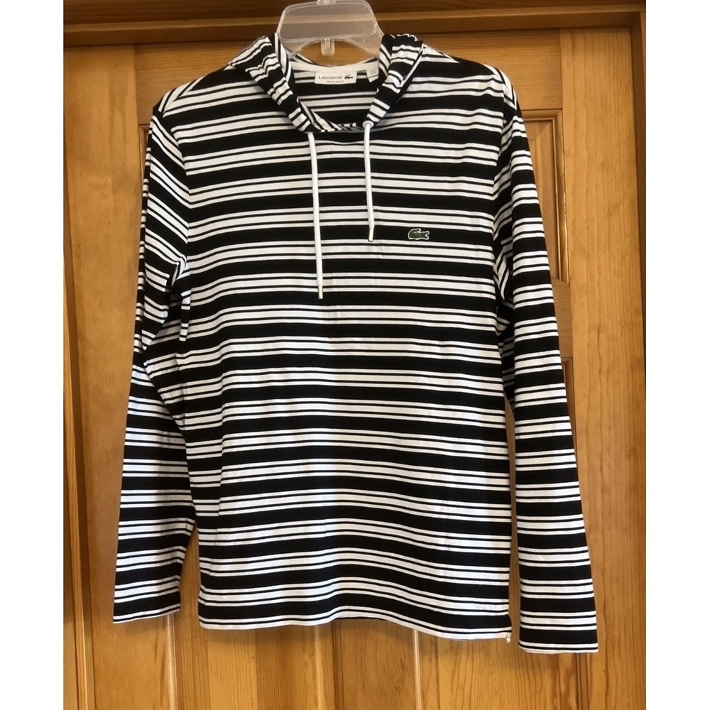 Lacoste Hoodie Mens Striped Pattern Black And White Sz Small/3